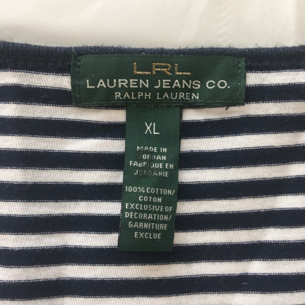 Ralph Lauren LRL Scoop neck T-shirt Tee XL Navy White Stripe